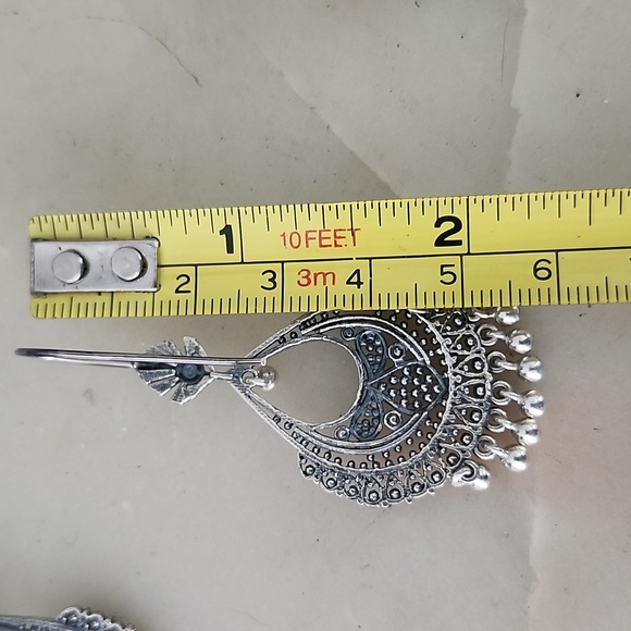 Silver Filigree Chandelier Boho Tribal Drop Earrings - Picture 11 of 12